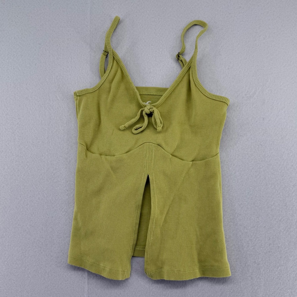 Y2K Hollister Lime Green‎ Ribbed V-Neck Cami Top Front Slit Adjustable Straps S